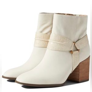 NEW VIONIC WOMENS CARNELIA LEATHER SQUARE TOE ANKLE BOOTS CREAM SIZE 9